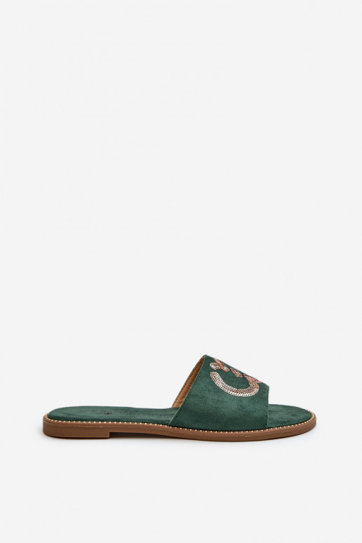 Chinelos planos femininos com escamas brilhantes S.Barski KV27-052 cor verde