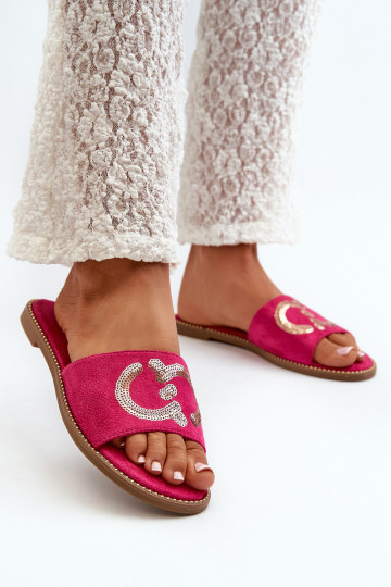 Chinelos planos femininos com escamas brilhantes S.Barski KV27-052 rosa 2