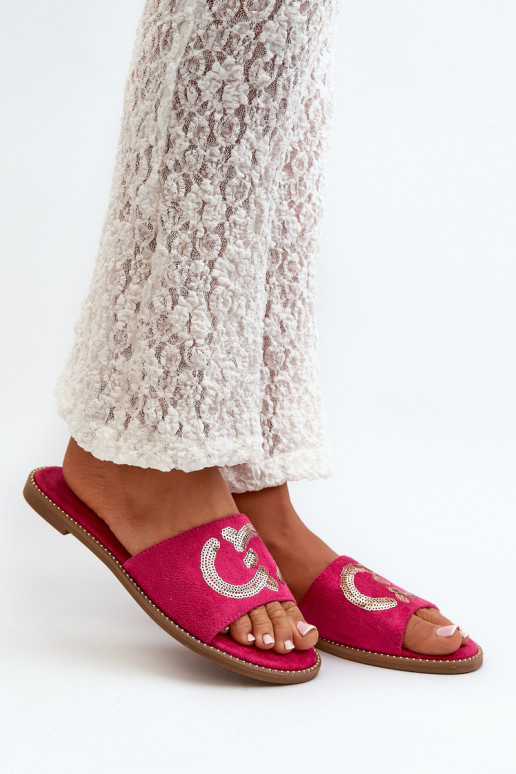 Chinelos planos femininos com escamas brilhantes S.Barski KV27-052 rosa
