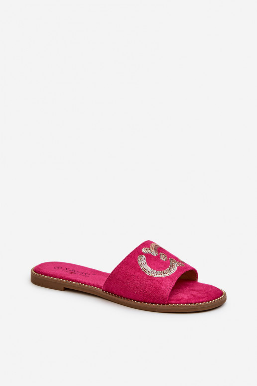Chinelos planos femininos com escamas brilhantes S.Barski KV27-052 rosa