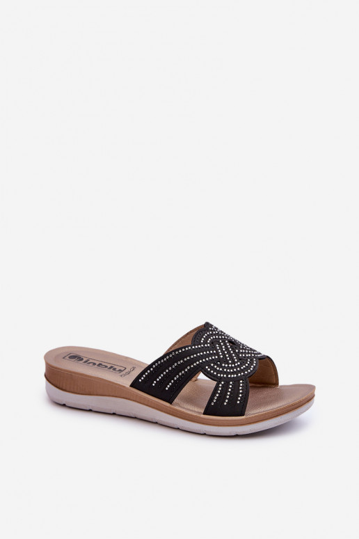 Chinelos femininos confortáveis com olhos brilhantes Inblu BV000037 pretos