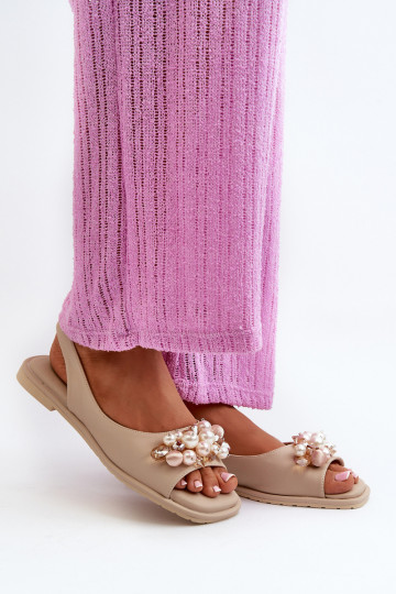 Sandálias femininas com lindos detalhes S.Barski KV27-004 bege 2