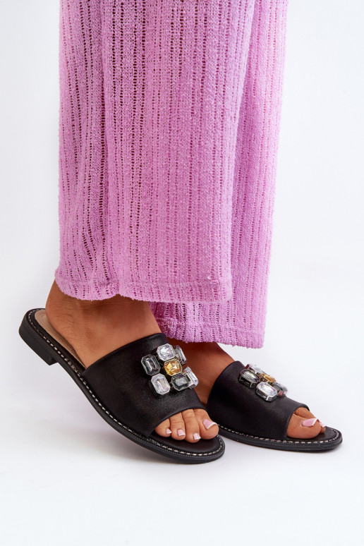 Chinelos femininos com lindos detalhes S.Barski KV27-031 cor preta