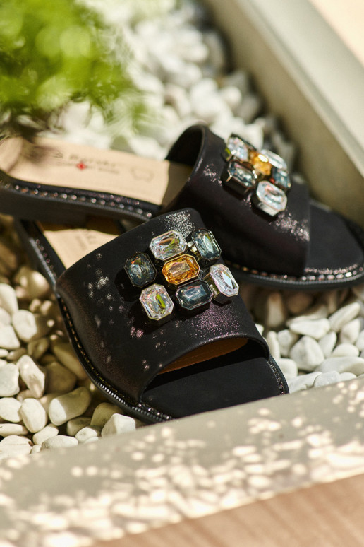 Chinelos femininos com lindos detalhes S.Barski KV27-031 cor preta