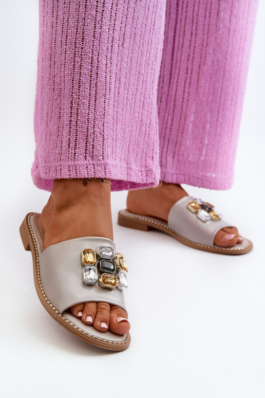 Chinelos femininos com lindos detalhes S.Barski KV27-031 bege