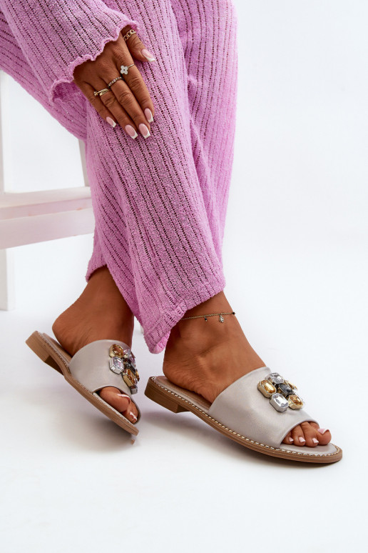 Chinelos femininos com lindos detalhes S.Barski KV27-031 bege