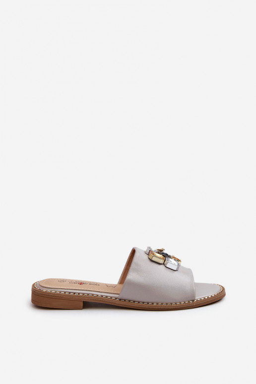 Chinelos femininos com lindos detalhes S.Barski KV27-031 bege