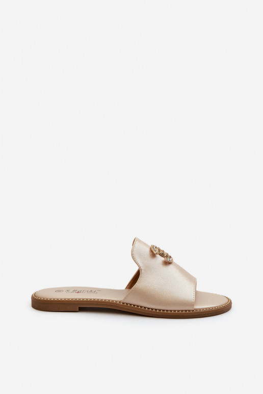 Chinelos femininos estilo elegante com glitter e enfeites S.Barski KV27-050 cor dourada Chinelos femininos estilo elegante com glitter e enfeites S.Barski KV27-050 cor dourada