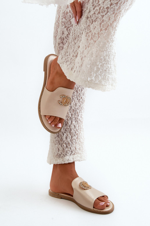 Chinelos femininos estilo elegante com glitter e enfeites S.Barski KV27-050 cor dourada