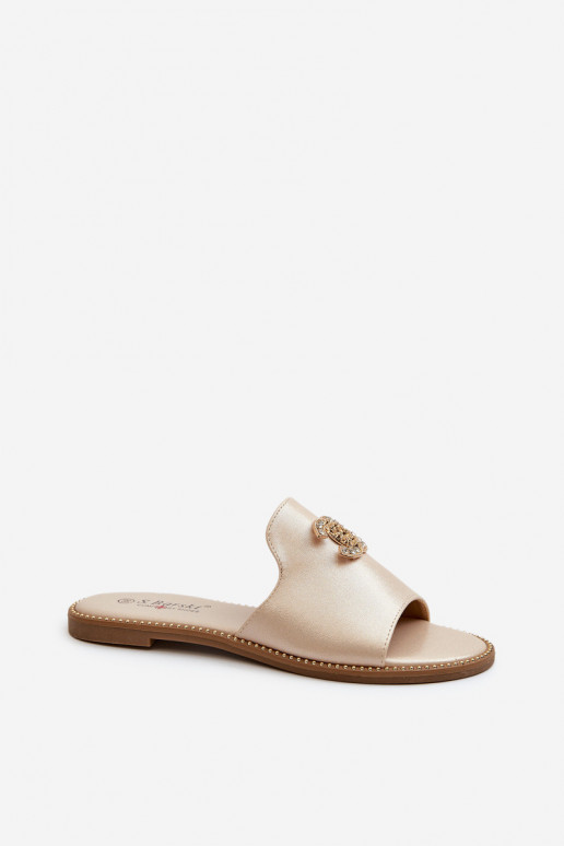 Chinelos femininos estilo elegante com glitter e enfeites S.Barski KV27-050 cor dourada Chinelos femininos estilo elegante com glitter e enfeites S.Barski KV27-050 cor dourada