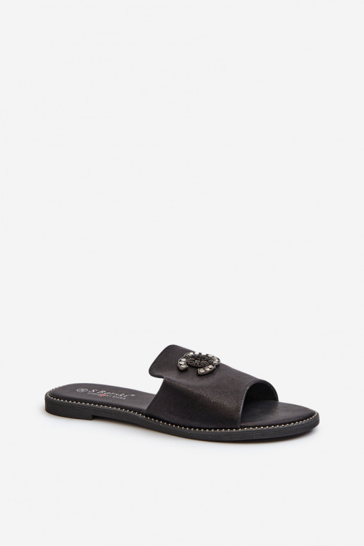 Chinelos femininos estilo elegante com brilho e enfeites S.Barski KV27-050 cor preta Chinelos femininos estilo elegante com brilho e enfeites S.Barski KV27-050 cor preta