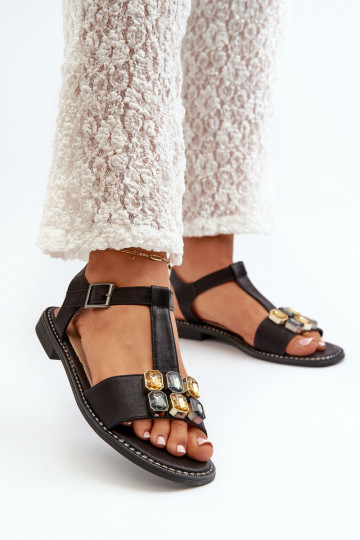 Sandálias femininas estilo elegante com detalhes ornamentados S.Barski KV27-030 cor preta