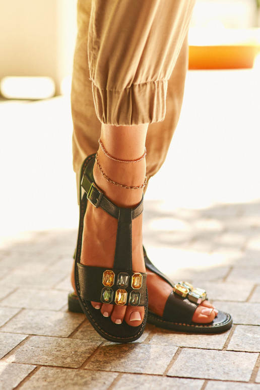 Sandálias femininas estilo elegante com detalhes ornamentados S.Barski KV27-030 cor preta Sandálias femininas estilo elegante com detalhes ornamentados S.Barski KV27-030 cor preta