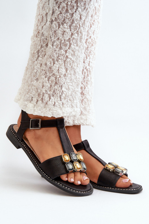 Sandálias femininas estilo elegante com detalhes ornamentados S.Barski KV27-030 cor preta