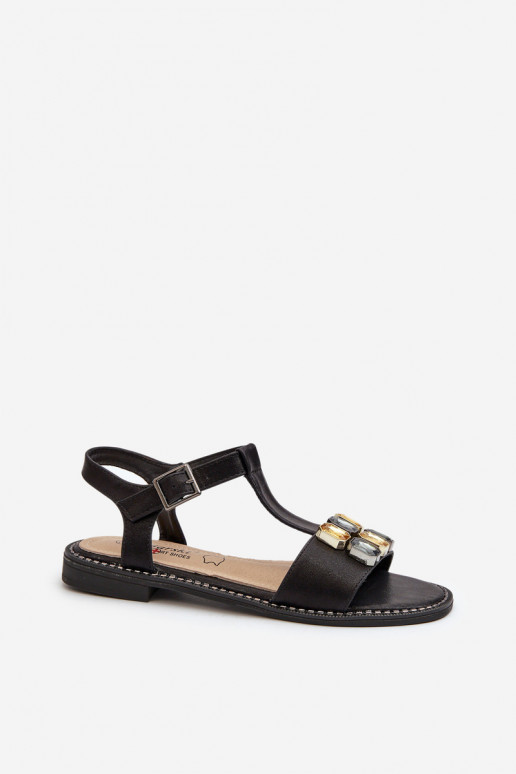 Sandálias femininas estilo elegante com detalhes ornamentados S.Barski KV27-030 cor preta