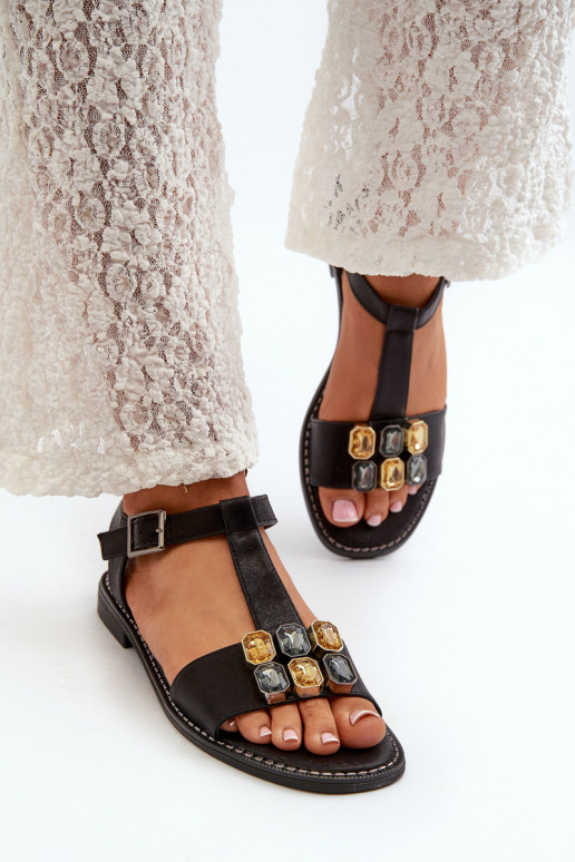 Sandálias femininas estilo elegante com detalhes ornamentados S.Barski KV27-030 cor preta