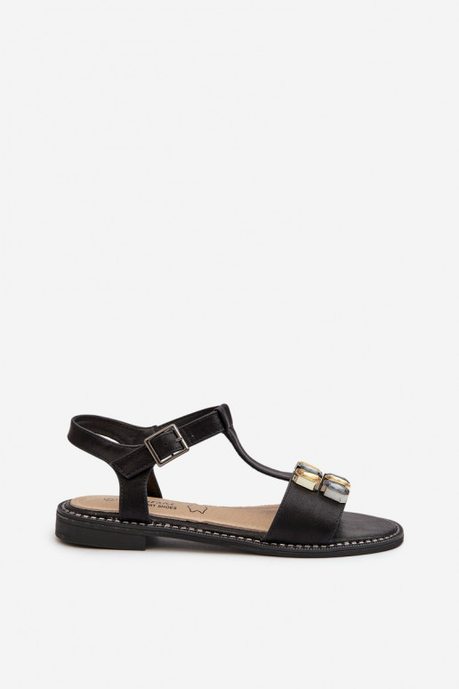 Sandálias femininas estilo elegante com detalhes ornamentados S.Barski KV27-030 cor preta