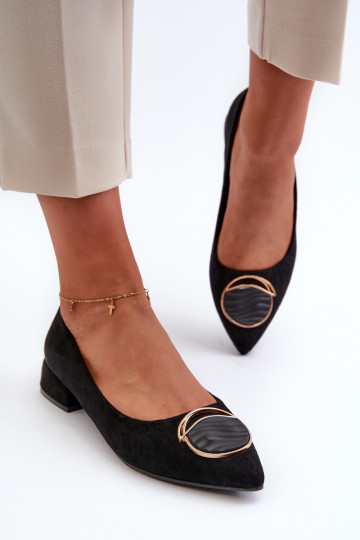 Sapatos com salto baixo Z confeccionados em camurça ecológica S.Barski KV27-037 cor preta 2