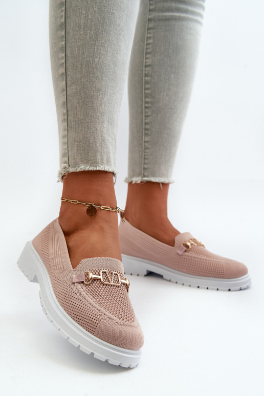 Mocassins femininos com salto largo Ze dourado Detalem rosa Limentia Mocassins femininos com salto largo Ze dourado Detalem rosa Limentia