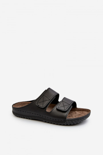 Chinelos Confortáveis Masculinos Com Listras Com Velcro Inblu FM00001U Preto