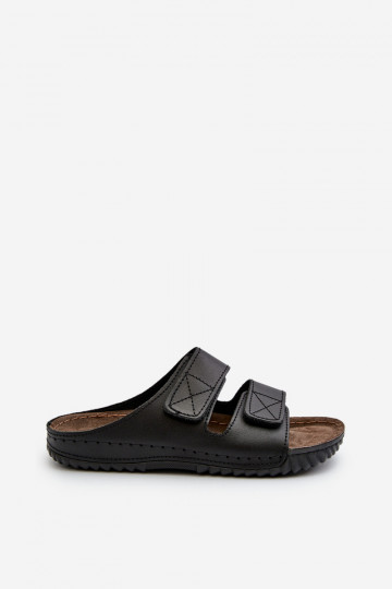 Chinelos Confortáveis Masculinos Com Listras Com Velcro Inblu FM00001U Preto 2