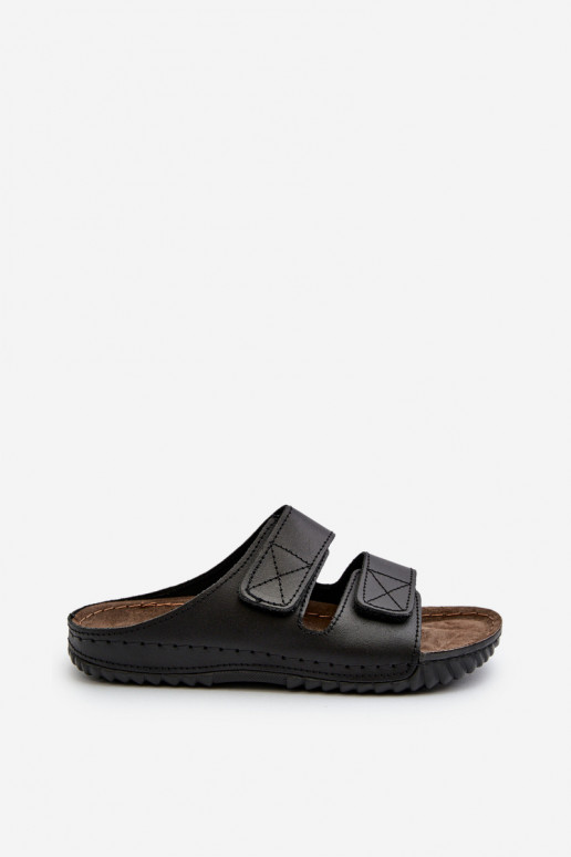 Chinelos Confortáveis Masculinos Com Listras Com Velcro Inblu FM00001U Preto