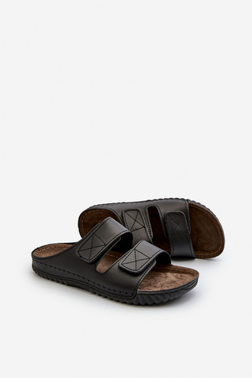 Chinelos Confortáveis Masculinos Com Listras Com Velcro Inblu FM00001U Preto