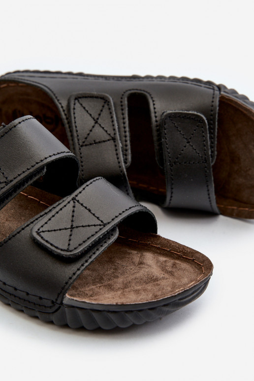 Chinelos Confortáveis Masculinos Com Listras Com Velcro Inblu FM00001U Preto