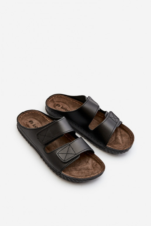 Chinelos Confortáveis Masculinos Com Listras Com Velcro Inblu FM00001U Preto