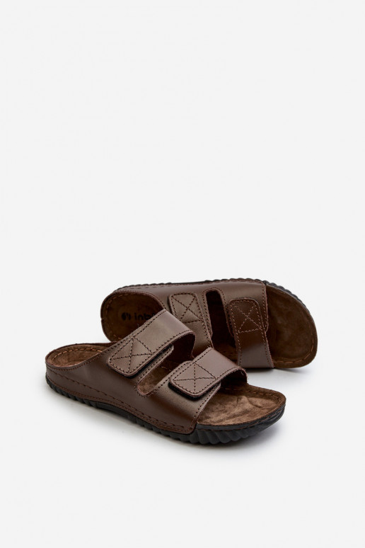 Chinelos Confortáveis Masculinos Com Listras Com Velcro Inblu FM00001U Marrom Escuro