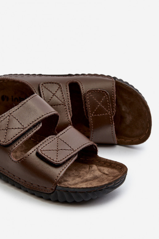 Chinelos Confortáveis Masculinos Com Listras Com Velcro Inblu FM00001U Marrom Escuro