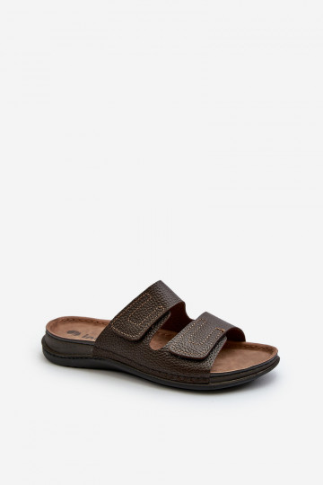 Chinelos Confortáveis Masculinos Com Listras Com Velcro Inblu GV00002I Marrom Escuro