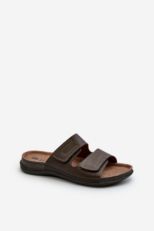 Chinelos Confortáveis Masculinos Com Listras Com Velcro Inblu GV00002I Marrom Escuro Chinelos Confortáveis Masculinos Com Listras Com Velcro Inblu GV00002I Marrom Escuro