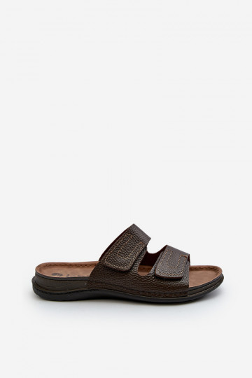 Chinelos Confortáveis Masculinos Com Listras Com Velcro Inblu GV00002I Marrom Escuro 2