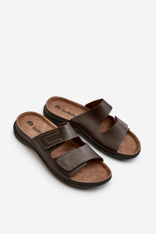 Chinelos Confortáveis Masculinos Com Listras Com Velcro Inblu GV00002I Marrom Escuro Chinelos Confortáveis Masculinos Com Listras Com Velcro Inblu GV00002I Marrom Escuro