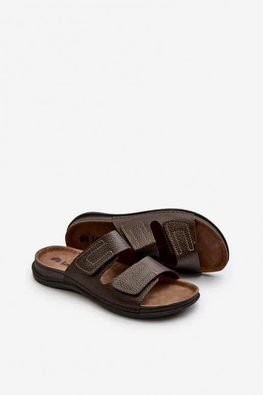 Chinelos Confortáveis Masculinos Com Listras Com Velcro Inblu GV00002I Marrom Escuro Chinelos Confortáveis Masculinos Com Listras Com Velcro Inblu GV00002I Marrom Escuro