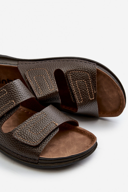Chinelos Confortáveis Masculinos Com Listras Com Velcro Inblu GV00002I Marrom Escuro Chinelos Confortáveis Masculinos Com Listras Com Velcro Inblu GV00002I Marrom Escuro