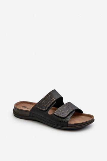 Chinelos Confortáveis Masculinos Com Listras Com Velcro Inblu GV00002I Preto