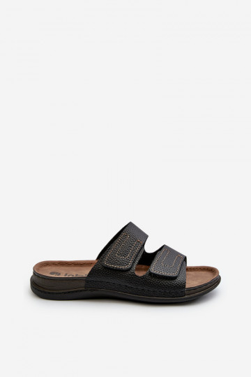 Chinelos Confortáveis Masculinos Com Listras Com Velcro Inblu GV00002I Preto 2