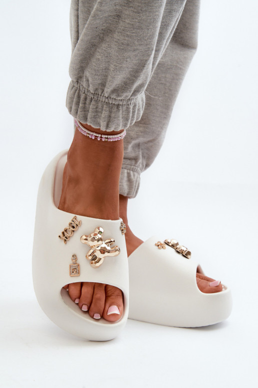 Chinelos femininos Lengwa Chinelos leves com lindos detalhes na cor branca Orchia