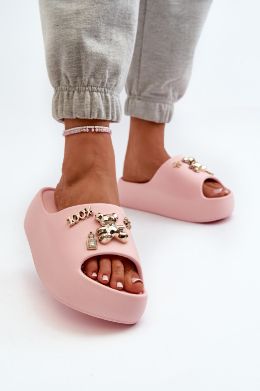 Chinelos femininos Lengwa Chinelos leves com lindos detalhes na cor rosa Orchia