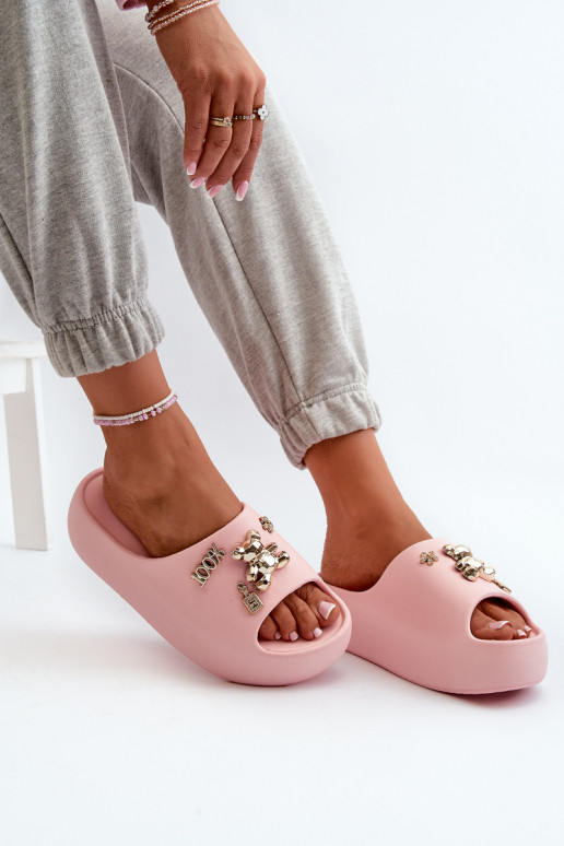 Chinelos femininos Lengwa Chinelos leves com lindos detalhes na cor rosa Orchia