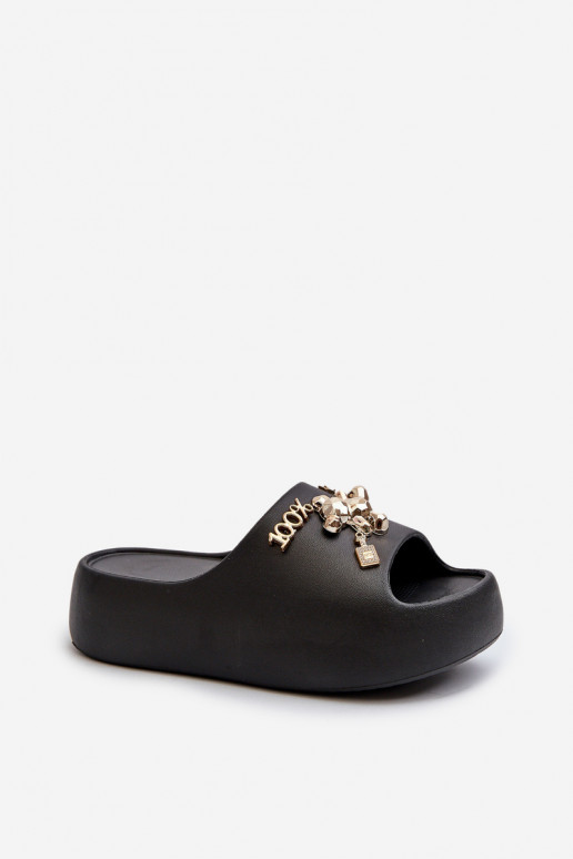 Chinelos femininos Lengwa Chinelos leves com lindos detalhes na cor preta Orchia