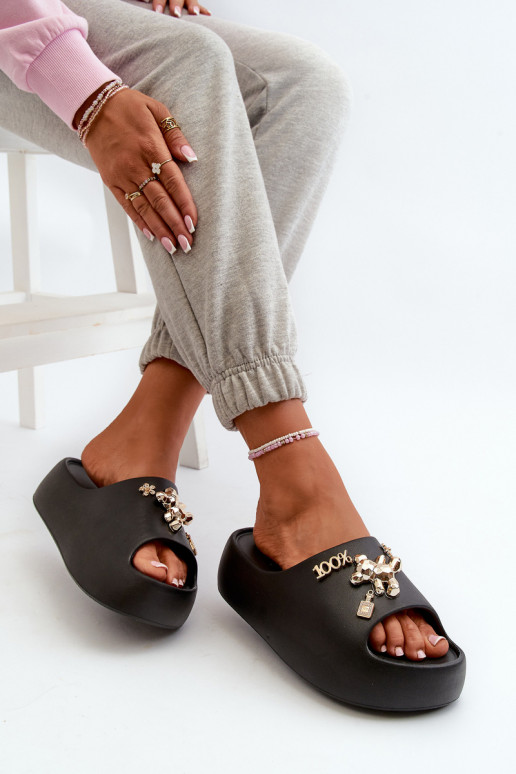 Chinelos femininos Lengwa Chinelos leves com lindos detalhes na cor preta Orchia