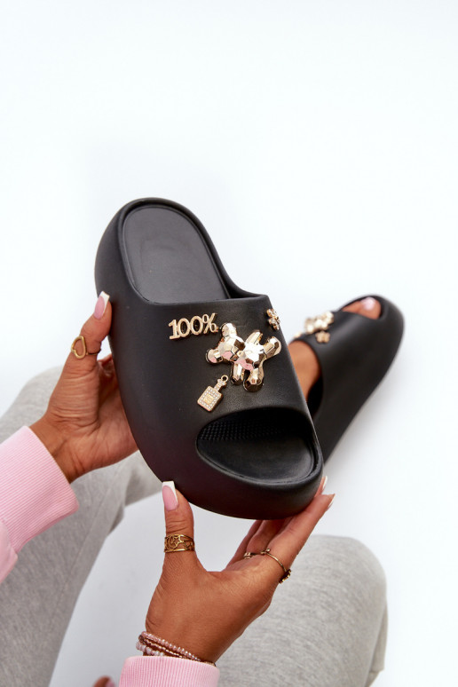 Chinelos femininos Lengwa Chinelos leves com lindos detalhes na cor preta Orchia