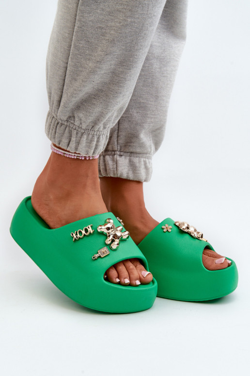 Chinelos femininos Lengwa Chinelos leves com lindos detalhes na cor verde Orchia