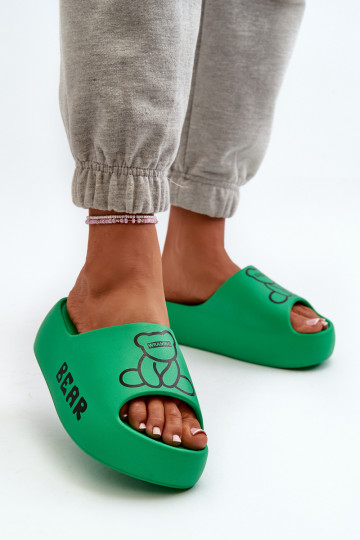 Chinelos leves chinelos femininos com solas maciças da moda com ursinho de pelúcia cor verde Lamira 2