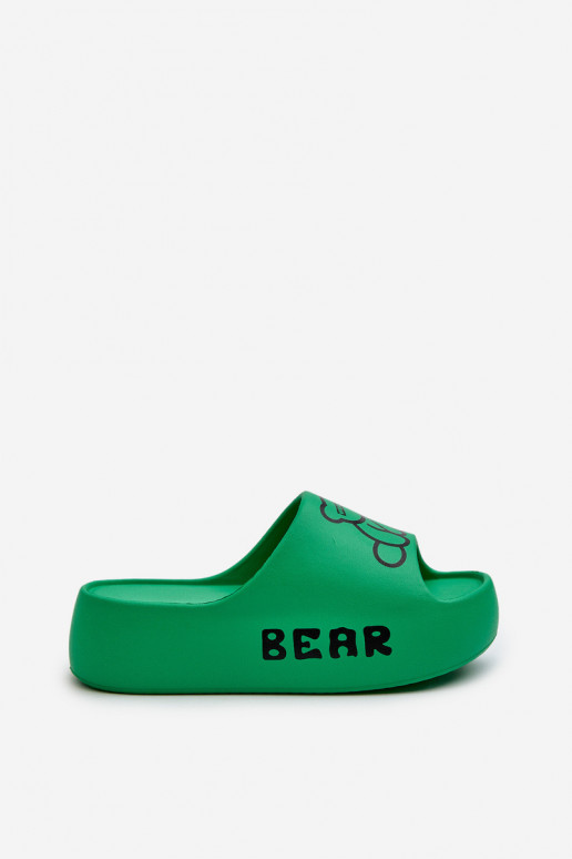 Chinelos leves chinelos femininos com solas maciças da moda com ursinho de pelúcia cor verde Lamira Chinelos leves chinelos femininos com solas maciças da moda com ursinho de pelúcia cor verde Lamira