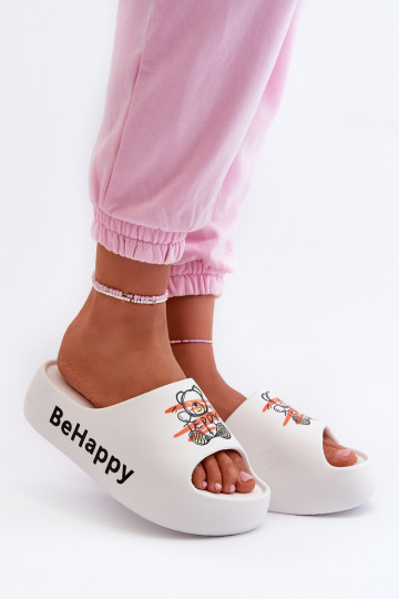 Chinelos femininos leves com sola maciça Com ursinho Chinelos leves na cor branca Serefina