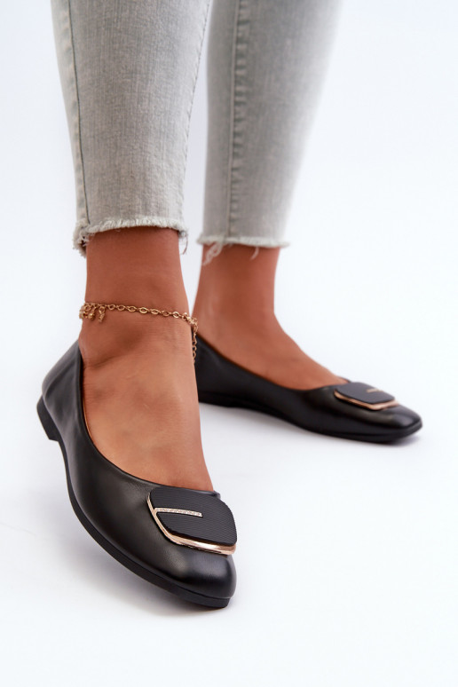 Bailarinas femininas em couro ecológico com enfeites cor preta Edoslli